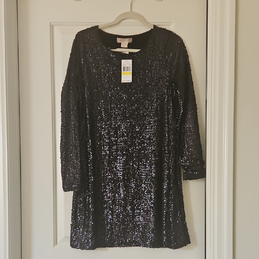 Michael Kors Black Sequin Long Sleeve Dress